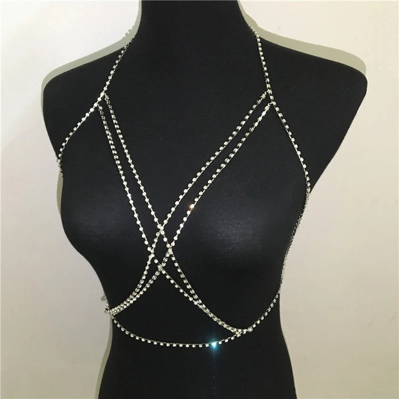 Rhinestones Chest Cross Body Chain